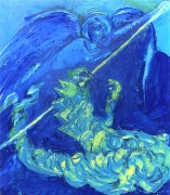 L’archange Saint Michel bleu au dragon (46×38)