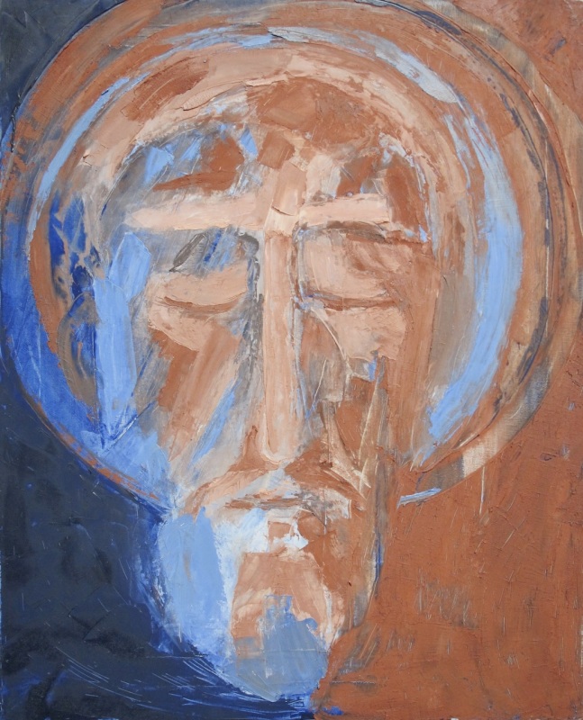 Sainte Face ocre et bleue (81×65)