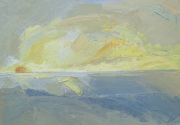 Horizon au soleil orange et ciel jaune (92x65)