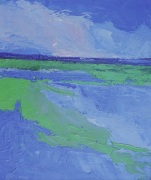 Paysage bleu vert gris rose (73x60)