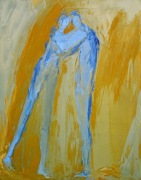 Couple bleu sur ocre jaune (92×73)